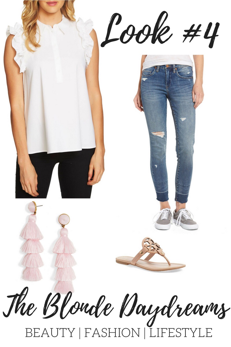 spring-outfit-white-shirt-ruffles-jeans-sandals-valentine's